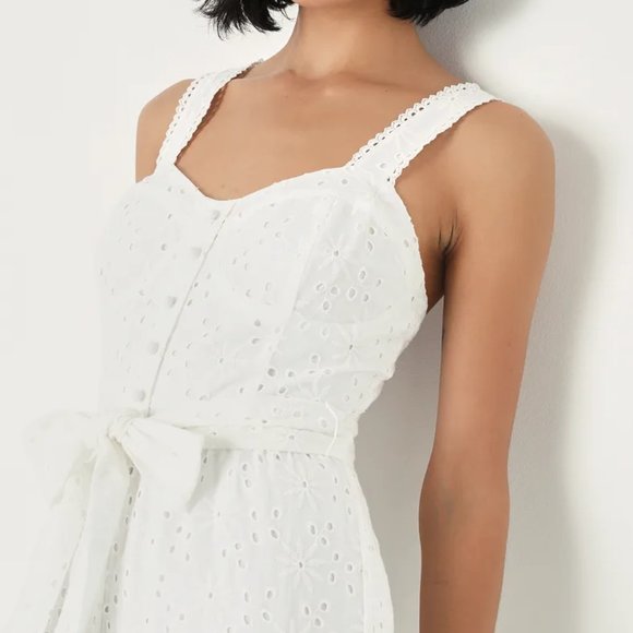 Sweetest Angel Ivory Eyelet Embroidered Tie-Front Jumpsuit - Picture 2 of 4